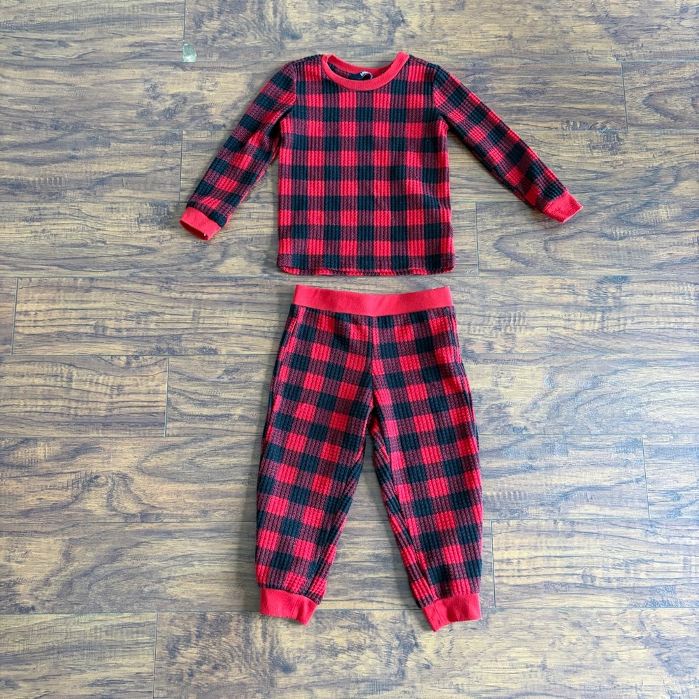 Lands End Red and Black Plaid Pajama Set - Kids 3T